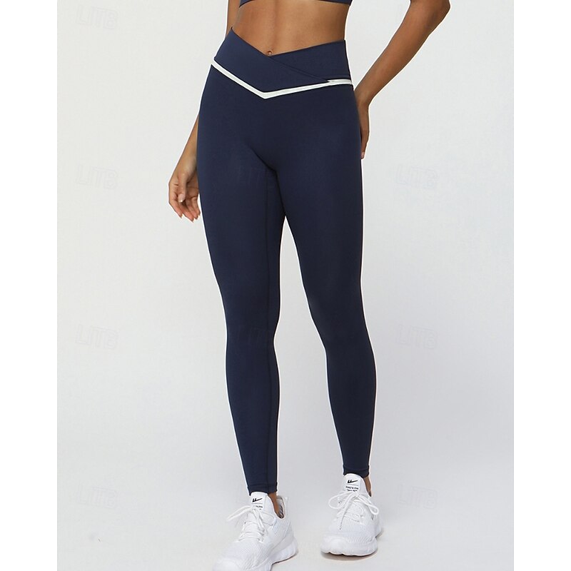 Women's pilates leggings fitness pants sport pants Thermal Warm Windproof Pilates Running Fitness Pants Color Block Black Yellow Dark Navy Fall Winter Sports Activewear Micro-elastic3