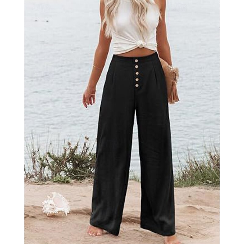 Women's Slacks Straight Fashion Streetwear Full Length Natural Plain Pocket Comfy Outdoor Street Weekend Grey Black Army Green Khaki Summer Regular Fit4