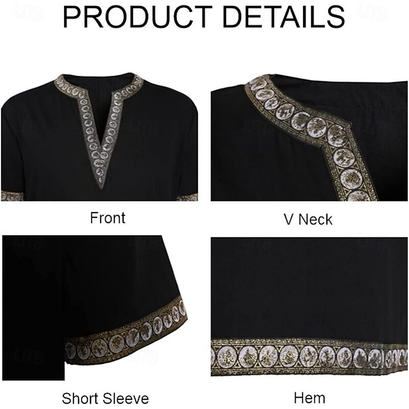 Medieval Renaissance Shirt Tunic Normal Fancy Dress Men's Viking Halloween Performance Ren Faire Adults' Top Summer Spring Fall3