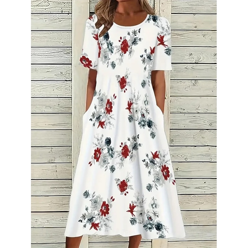 Women's Mini Dress T Shirt Dress Tee Dress Sundress Shift Dress A Line Dress Vacation Casual Boho Party Beach Regular Fit Floral Graphic Short Sleeve Crew Neck White Pink Red Blue Summer Spring