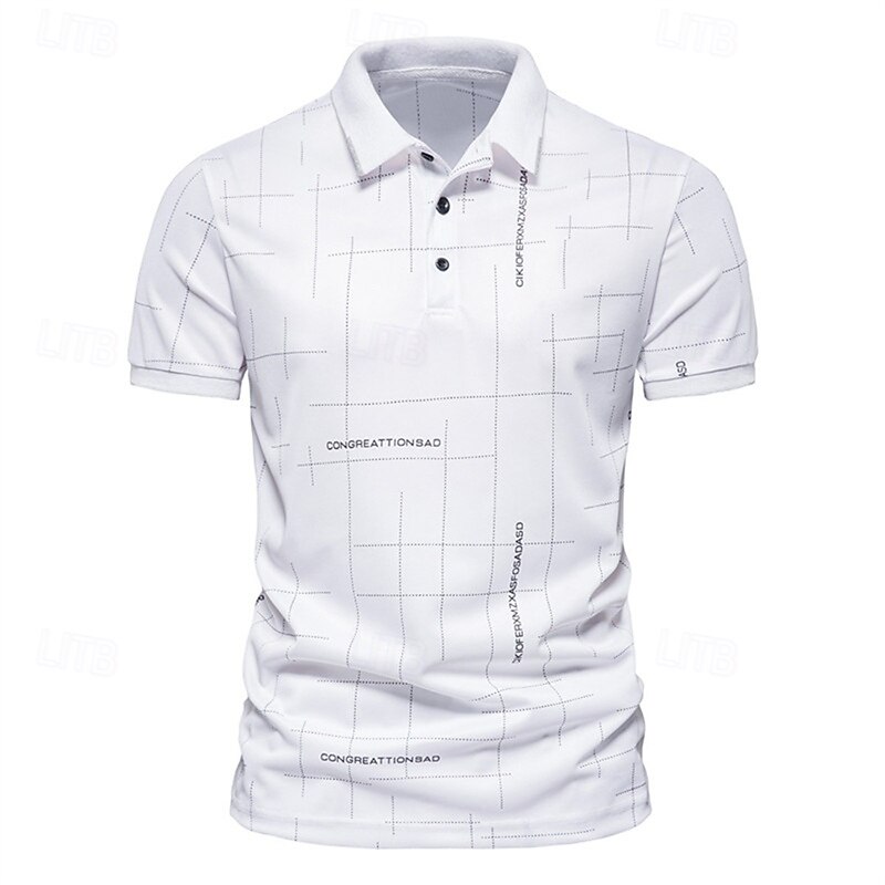 Men's Polo Button Up Polos Casual Sports Lapel Short Sleeve Fashion Basic Plaid Buttons Summer Spring Black White Polo2