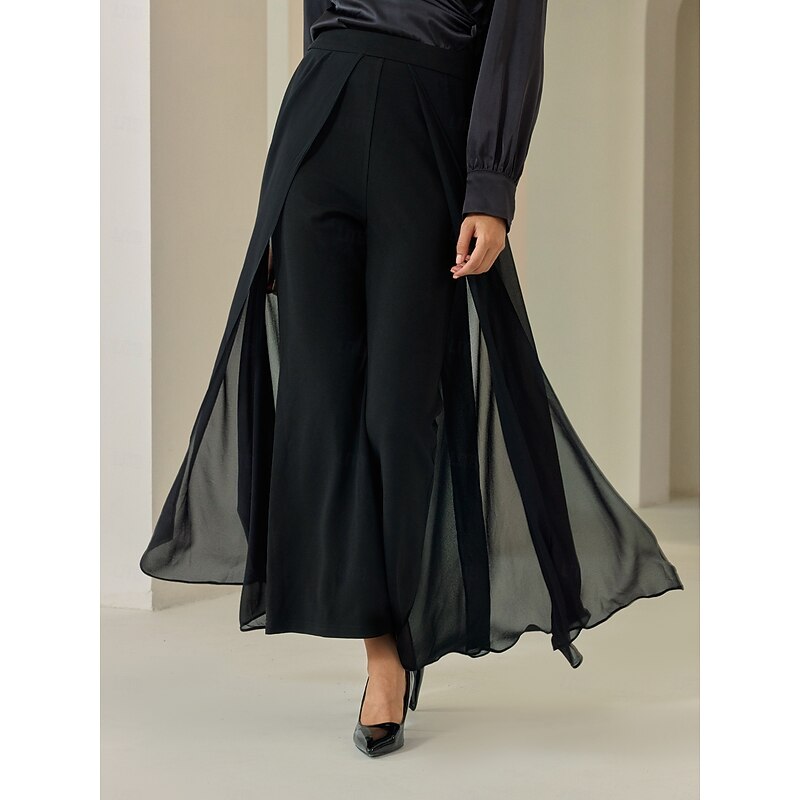 Women's Palazzo Pants Black Full Length Chiffon High Elasticity Elegant Casual Daily Spring Summer Fall
