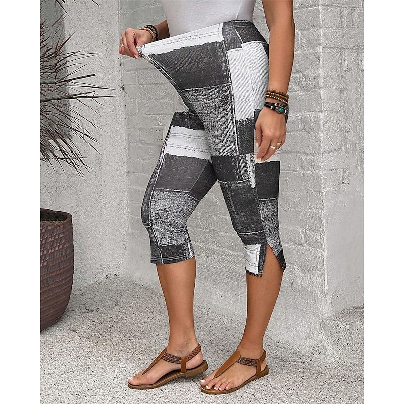 Women's Capri Pants Leggings Cozy Leggings Casual Athleisure Calf-Length High Waist Plaid Elastic Waist Breathability Stretchy Vacation Street Daily Wear Pink Blue Dark Gray Summer Spring Regular Fit4