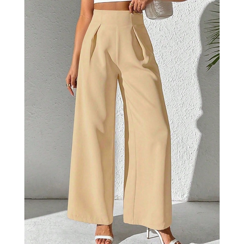 Women's Slacks Palazzo Pants Fashion Streetwear Full Length Natural Plain Elastic Waist Outdoor Comfortable Holiday Weekend Apricot Black White Beige Fall Regular Fit3