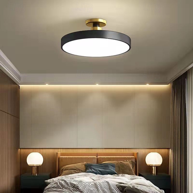 Minimalist Modern Flush Mount Ceiling Light, Circular Wrought Iron Decoration Lighting Fixtures,Three-Color Temperature Adjustable Ceiling, Indoor Simple Flat Panel Light