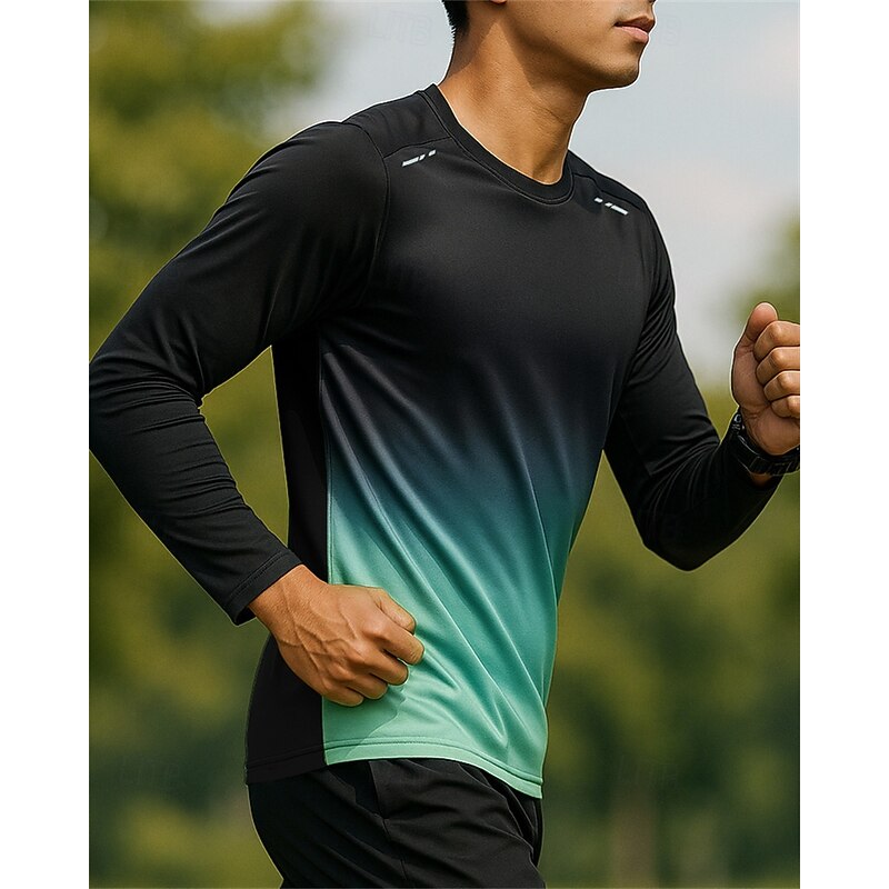Men's Running Shirt Tennis Shirt Long Sleeve Tee Tshirt Color Gradient Quick Dry Lightweight Breathable Tennis Golf Running Sportswear Activewear Green Gray2
