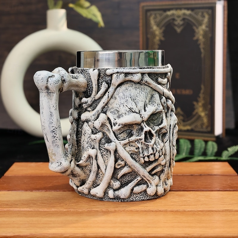 Halloween Skull Mug 3D Resin & Stainless Steel Double-Layered Beer Stein  Unique Skull-Shaped Coffee Cup, Halloween Party Drinkware, Cool Gift for Beer Lovers