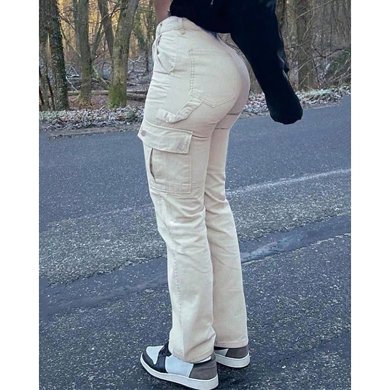 Women's Cargo Pants Pants Trousers Fashion Streetwear Full Length Natural Solid Colored Pocket Comfortable Micro-elastic Sports & Outdoor Daily Wear Black Khaki Dark Gray Beige Spring Fall Regular Fit2