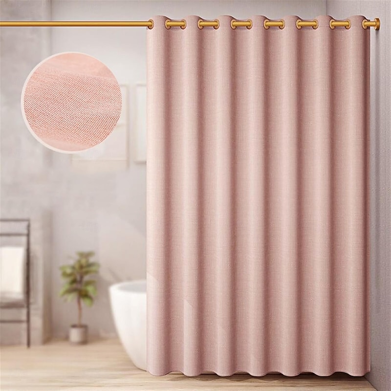 Fabric Shower Curtain, Linen Textured Heavy Duty Thick Shower Curtains for Bathroom, Waterproof Decorative Bath Curtain, Washable Weighted Hem Shower Curtain3