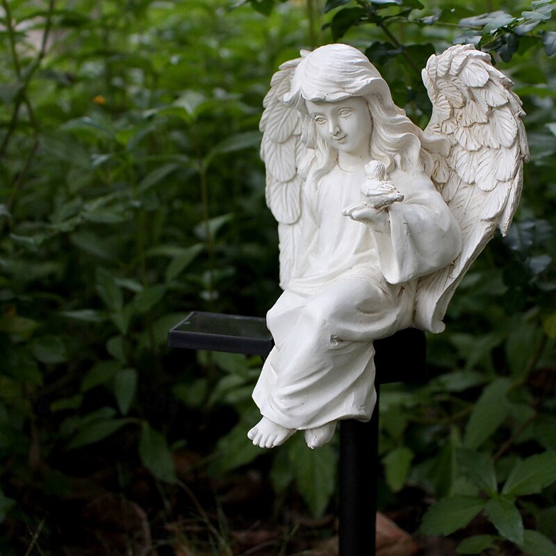 1 Pc outdoor solar long hair winged angel ornament lamp angel sculpture ground insertion lamp garden courtyard balcony potted plant decoration lights2