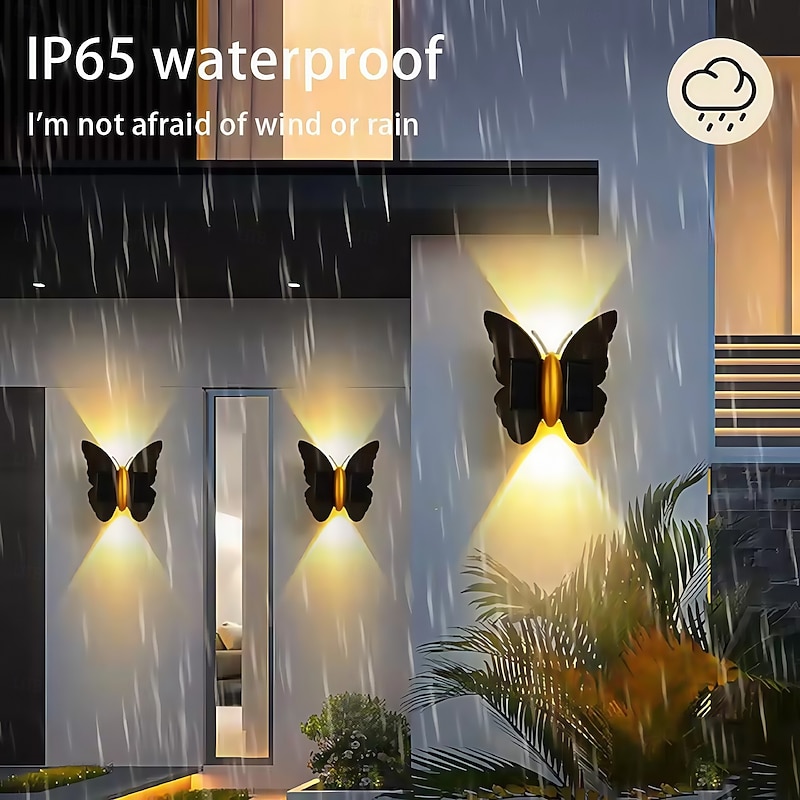 Butterfly Solar Wall Light Outdoor Wall Lantern Motion Sensor Outside Yard Lamp Auto On/Off LED Induction Lamp for Fence Patio  1PC2