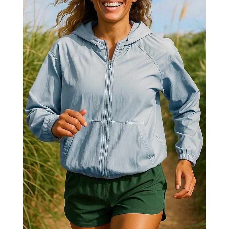 Women's Running Jacket Outdoor Jacket Rain Coat Pocket Full Zip Long Sleeve Outerwear Athletic Solid Colored Waterproof Windproof Quick Dry Lightweight Tennis Golf Running Sportswear Activewear Black4