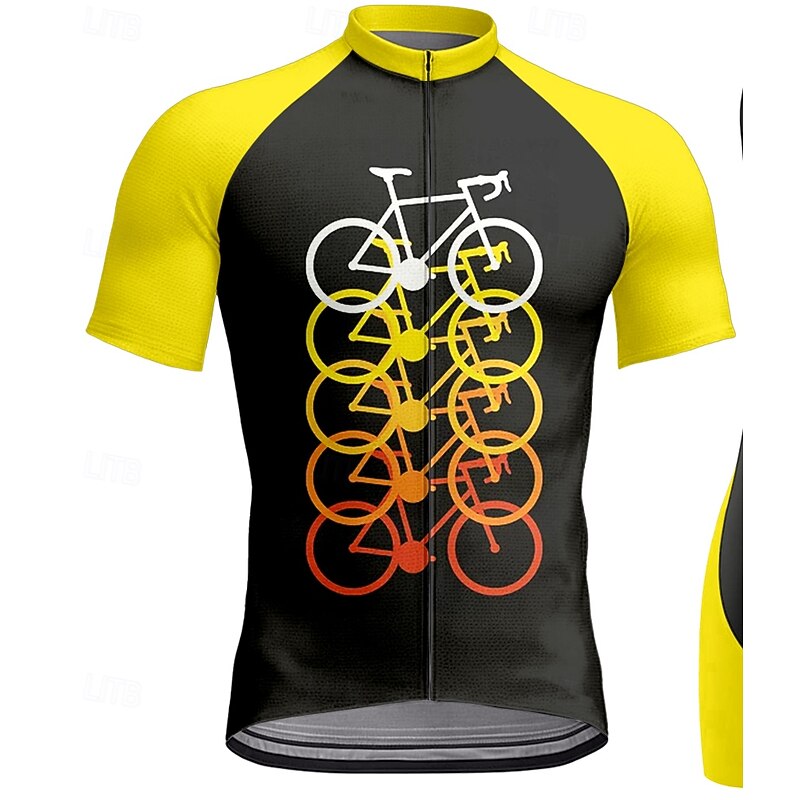 Men's Cycling Jersey Cycling Jersey with Bib Shorts Short Sleeve Yellow Bike Sports Graphic Geometric Clothing Apparel3