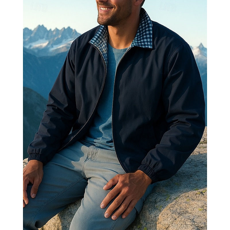 Men's Outdoor Jacket Hiking Jacket Outdoor Sun Protection Breathable Quick Dry Lightweight Hiking Outfits Hiking Clothes Spring Autumn / Fall Jacket Tennis Golf Running Solid Color Yellow Navy Blue3