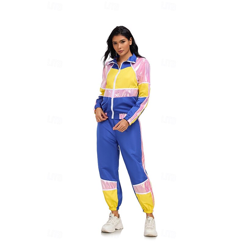 Retro Vintage 1980s Hip Hop Pants Outfits Jacket Disco Color Block Fancy Dress Men's Women's Carnival Costume Masquerade Casual Daily Pride Parade Pride Month Adults' Coat Pants3