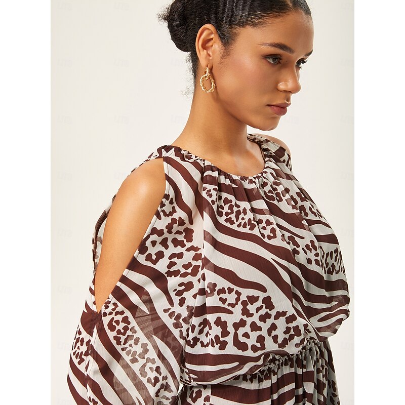 Animal Print Ruched Three Quarter Sleeve Dress3