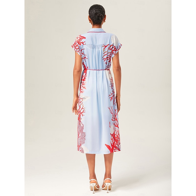 Loose Color-Block Coral Shirt Dress3