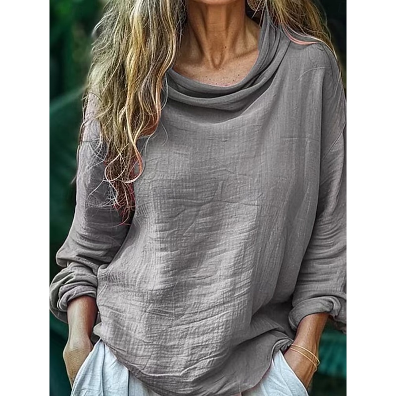 Women's Blouse Solid Color Daily Casual Long Sleeve Cowl Neck Regular Tops Daily Draped Black Pink Blue Fuchsia Gray Summer Spring3