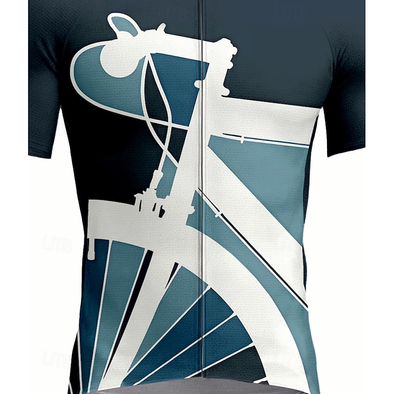 Men's Cycling Jersey Graphic Geometric Short Sleeve Bike Jersey Top with 3 Rear Pockets UV Resistant Quick Dry Front Zipper Reflective Strips Sports Navy Blue Clothing Apparel3