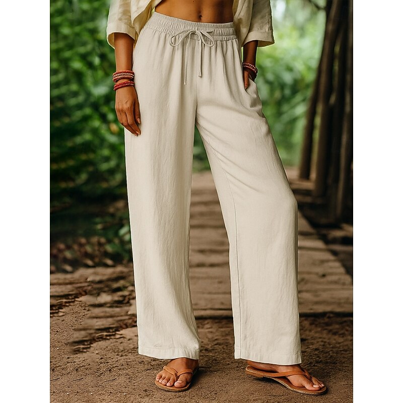 Women's Harem Pants Vacation Vintage Ethnic Style Full Length High Waist Plain Comfy Breathability Soft Micro-elastic Formal Vacation Street Black White Khaki Beige Summer Spring Loose Fit2