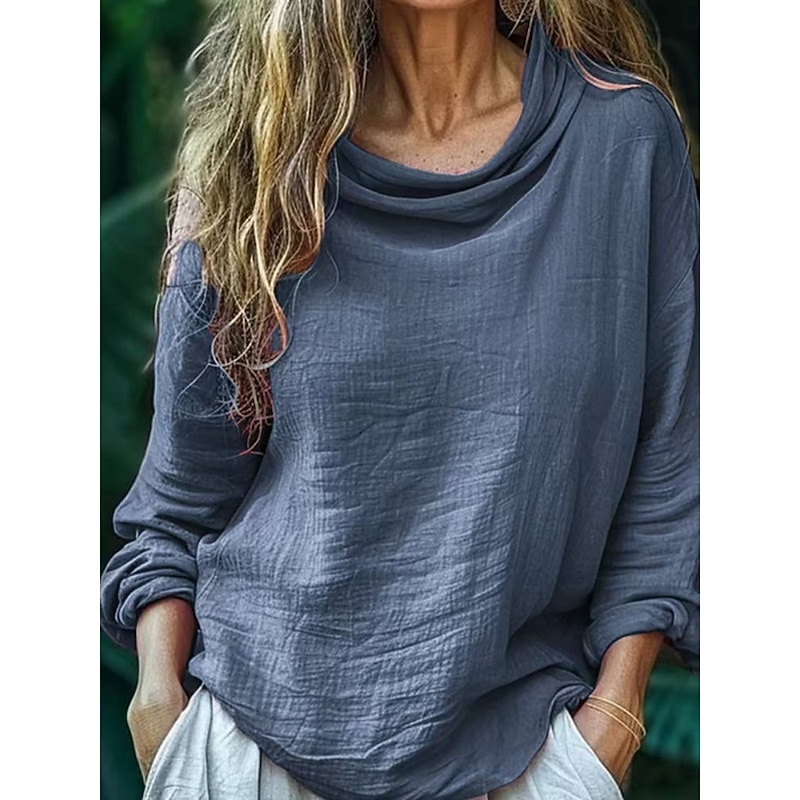 Women's Blouse Solid Color Daily Casual Long Sleeve Cowl Neck Regular Tops Daily Draped Black Pink Blue Fuchsia Gray Summer Spring2