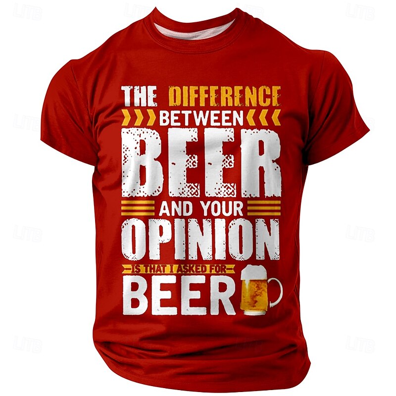Men's Funny Beer Graphic T-Shirt - 'The Difference Between Beer and Your Opinion' Humorous Short Sleeve Top4