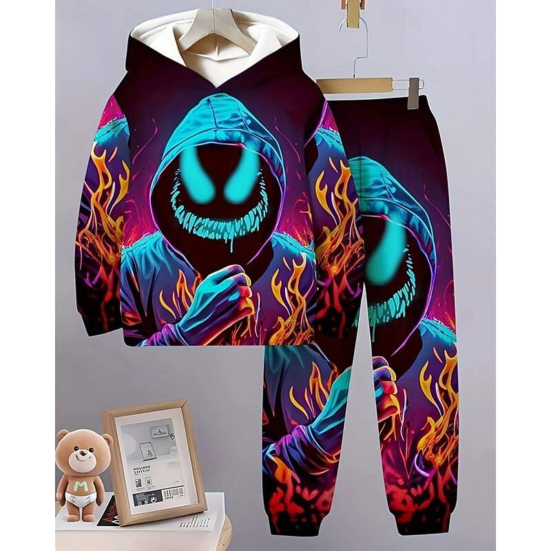 Boys' 3D Graphic Ghost Hoodie & Sweatpants Set Sports Suit Tracksuits Long Sleeve Spring Fall Daily Basic Casual Kids 4-12 Years Hooded Outdoor Vacation Sports Tailored Fit