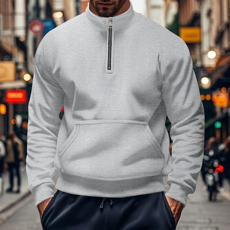 Men's Polo Sweatshirt Zip Sweatshirt Black White Blue Khaki Gray Half Zip Plain Zip Up Pocket Quarter Zip Sports & Outdoor Casual Daily Streetwear Cool Sportswear Spring &  Fall Clothing Apparel4