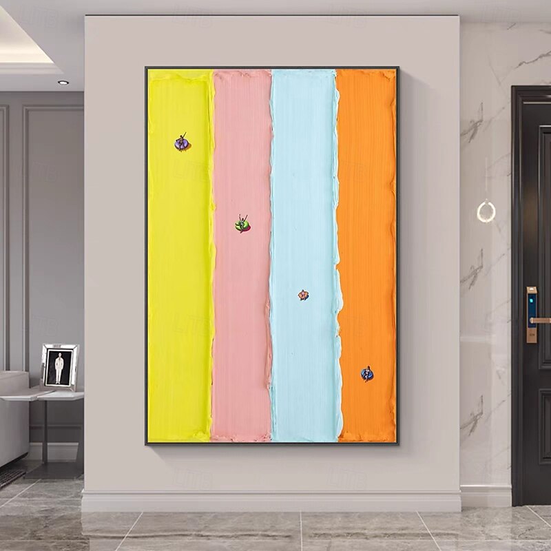 Mintura Hand Painted Abstract Colorful Textured Oil Paintings on Canvas Modern Wall Art Swimming Picture For Home Decoration Ready To Hang With Stretched Frame3