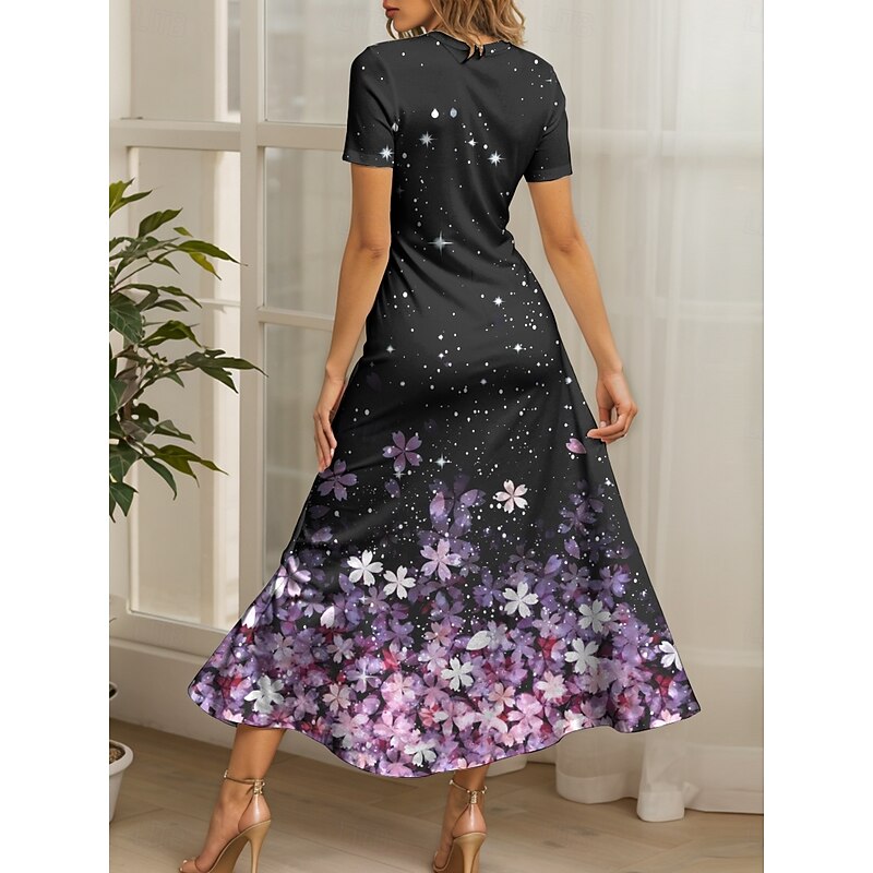 Women's Maxi Dress Knit Dress Casual Dress A Line Dress Summer Dress Elegant Vacation Casual Regular Fit Ombre Floral Graphic Short Sleeve Square Neck Pink Blue Purple Green Summer2