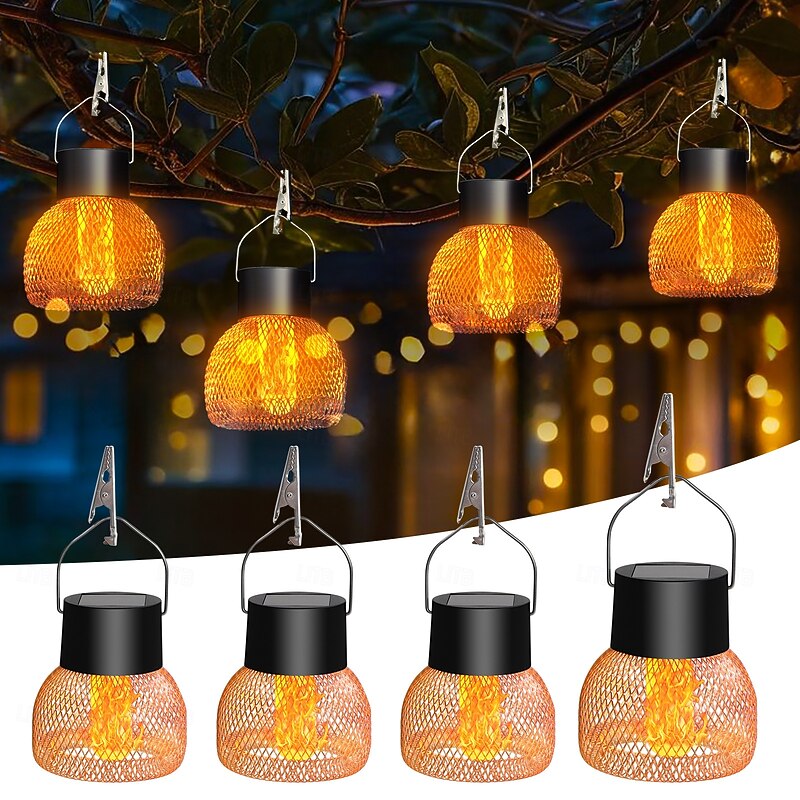 Solar Lanterns Outdoor Lights Upgraded Metal Waterproof Flickering Flame Hanging Solar Lamps for Outside Solar Powered Decorative Solar Lanterns for Garden Yard Fence Tree