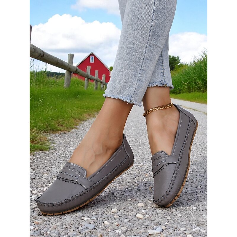 Women's Gray Moccasin Driving Flats – Soft Foldable Shoes with Anti-Slip Sole for Road Trips, Driving and Daily Errands3