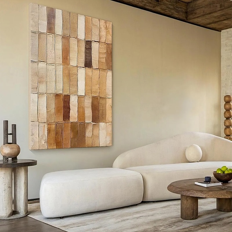 Mintura Hand Painted Abstract Brown Texture Oil Paintings on Canvas Modern Abstract Wall Art Picture For Home Decoration Ready To Hang With Stretched Frame4