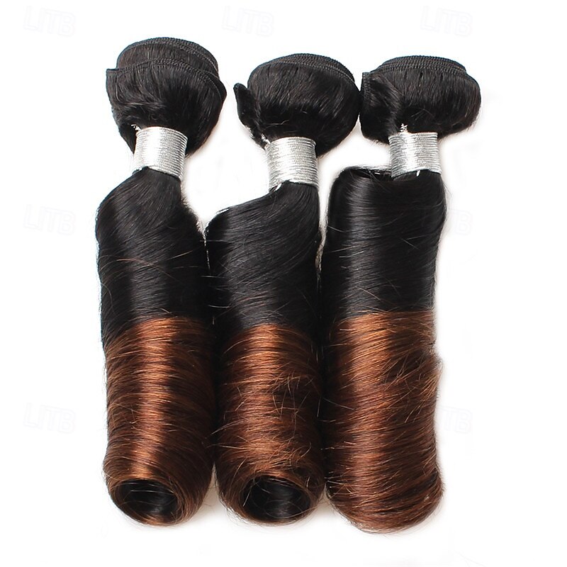 1 Bundle Of Human Hair T1B/4# Color Spring Curly Wave Human Hair 12-24 Inches4