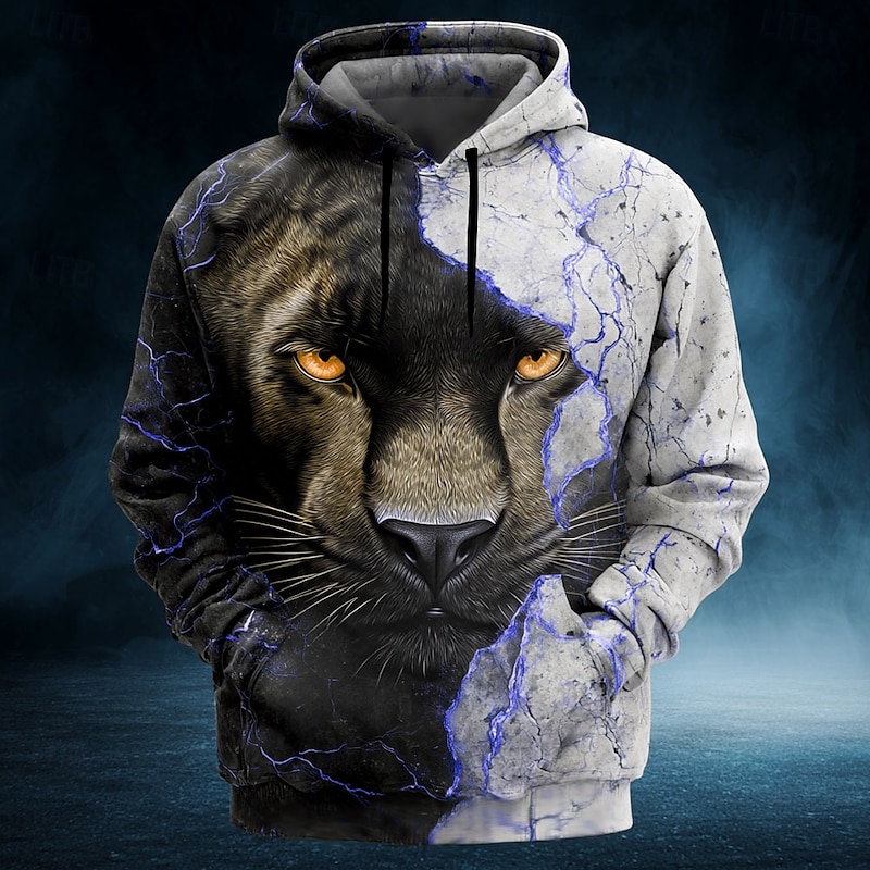 Men's Tiger 3D Hoodies Sweatshirt Cool Party Long Sleeve Crew Neck Club Streetwear Yellow Red Drawstring 3D Fall Winter Designer2
