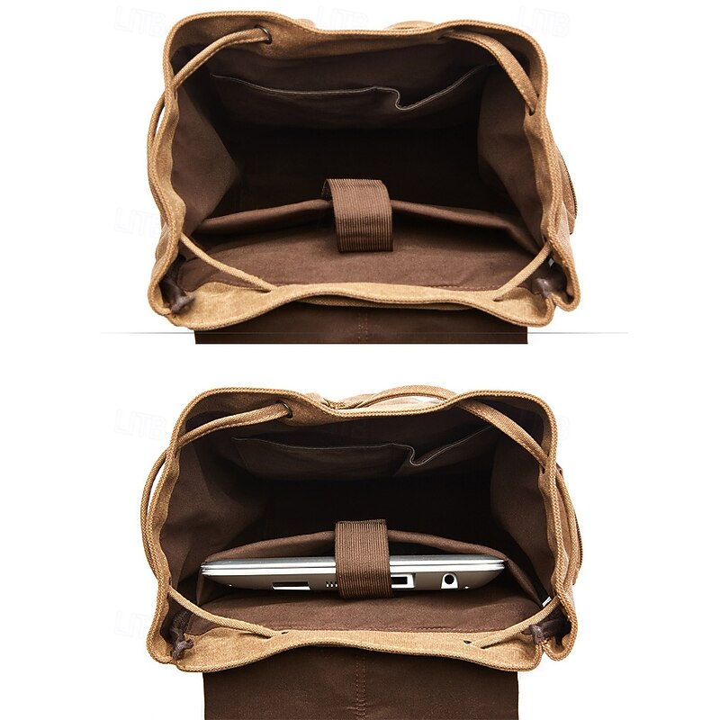 Men's Vintage Canvas Backpack with Leather Straps, Multi-Pocket Travel Rucksack for School, Work, Hiking and Outdoor Use4
