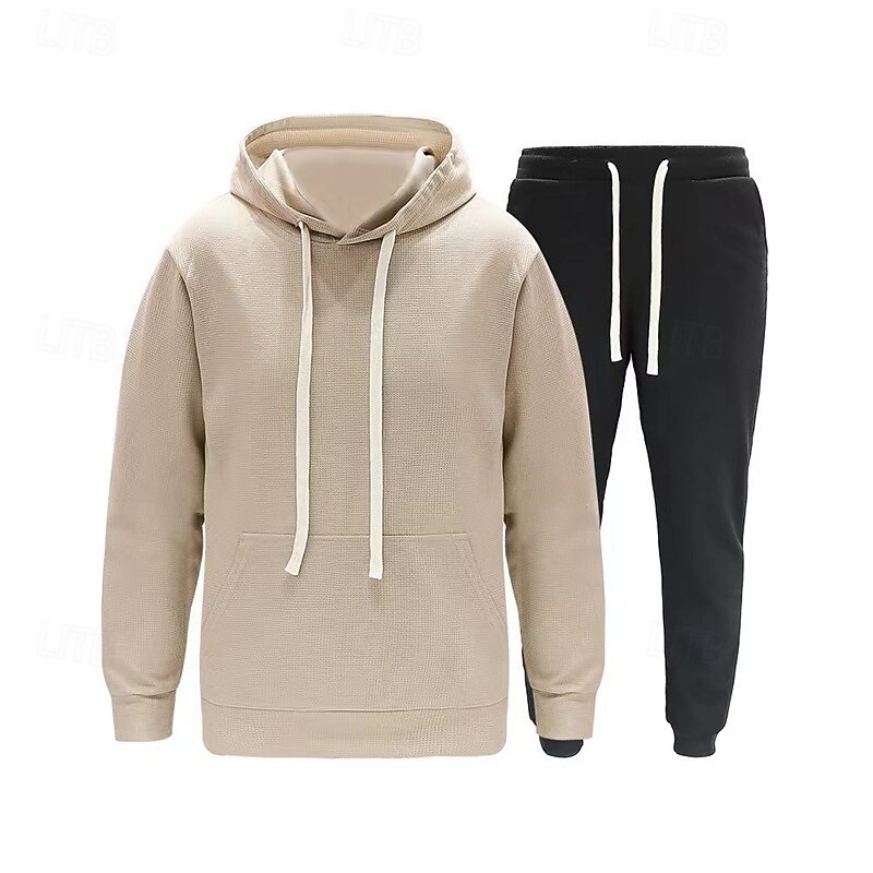 Men's Hoodie Tracksuit Sweatsuit Black White Camel Orange Light Grey Hooded Plain 2 Piece Sports & Outdoor Daily Holiday Polyester Streetwear Basic Casual Spring Autumn / Fall Clothing Apparel Hoodies4