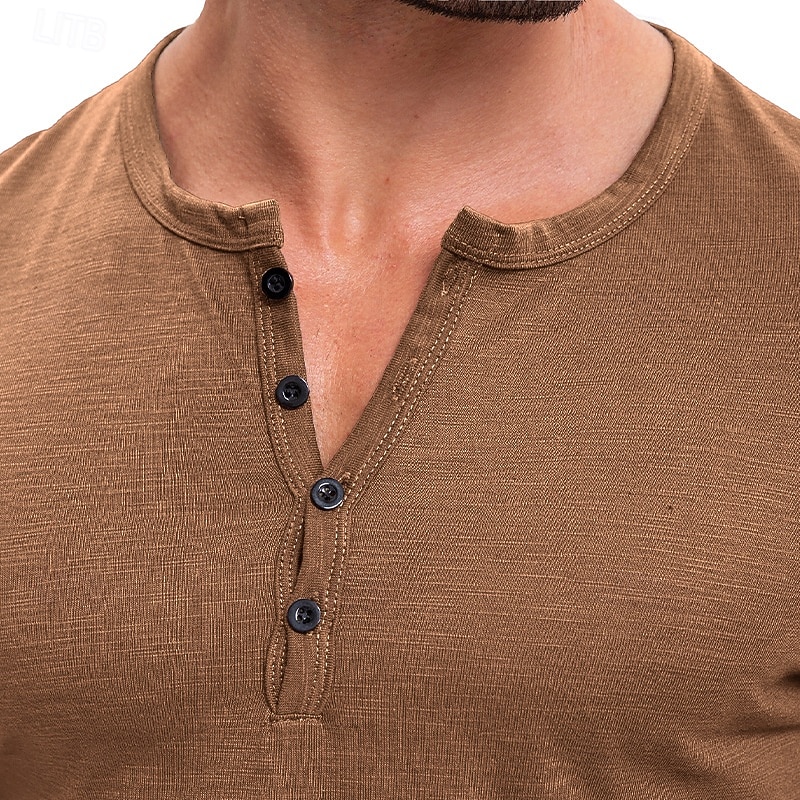 Men's T Shirt Henley Shirt Tee Short Sleeve Shirt Short Sleeve Henley Summer Spring Plain Fashion Designer Basic Buttons Vacation Street Going out Black Pink Dark Gray Top Tee for Men4