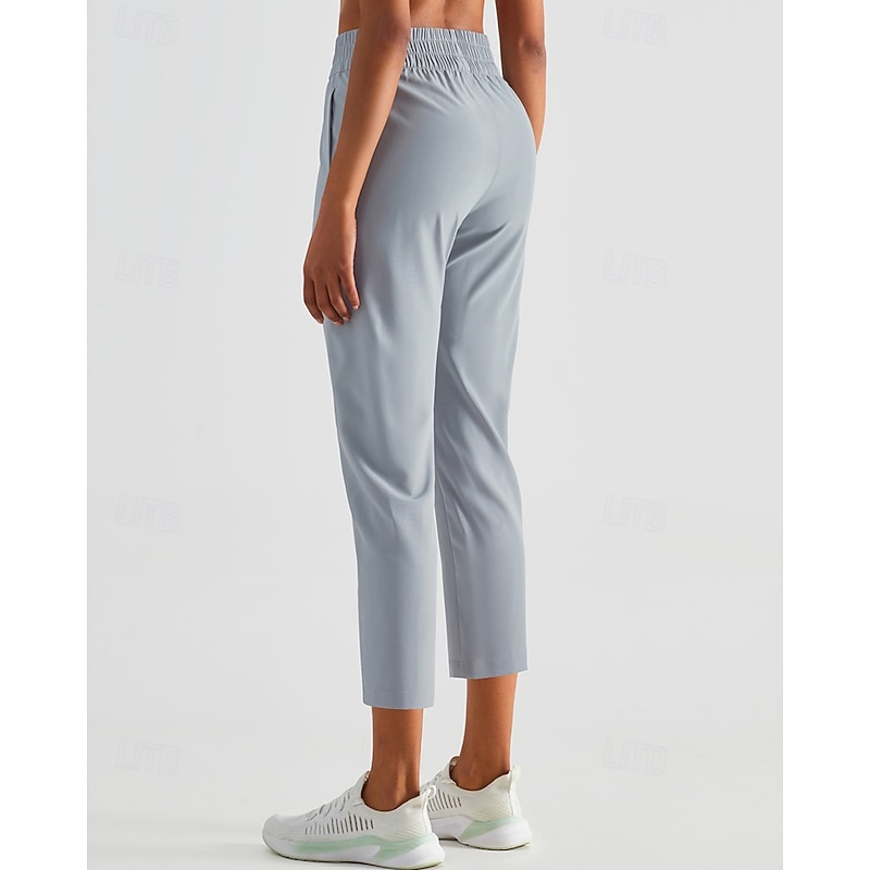 Women's Pilates Pants Yoga Pants Capri Pants with Pockets Lightweight High Waist Gym Pilates Zumba Bottoms Solid Color Khaki Grey Fall Sports Activewear Micro-elastic Loose Fit3