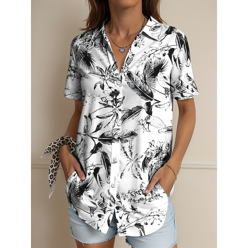 Women's Shirt Long Sleeve Button Down Blouse Floral Graphic Vintage Tropical Daily Sleeveless Short Sleeve Shirt Collar Regular Tops Daily Black White Pink Blue Purple Summer Spring