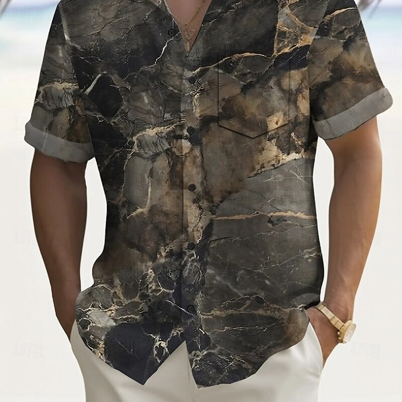 Men's Marble Abstract Art Shirt Summer Shirt Button Up Shirt Short Sleeve Fashion Casual Outdoor Vacation Dailywear Summer Spring Turndown 3D Print Collared Shirts Front One Pocket Gray3