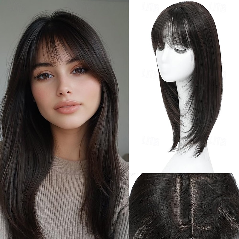 Hair Toppers for Women with Thinning Hair 360 3D Toppers Hair Pieces for Women French Clip in Bangs 18 Inch Curly Wavy