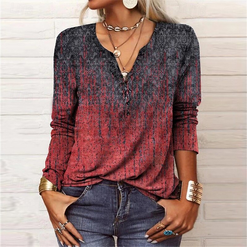 Women's Blouse Flower Modern Casual Long Sleeve V Neck Regular Tops Daily Holiday Print Black Wine Red Navy Blue Purple Summer3