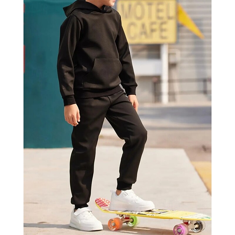 Boys' 3D Solid Color Hoodie & Sweatpants Set Sports Suit Tracksuits Long Sleeve Spring Fall Daily Basic Casual Kids 4-12 Years Hooded Outdoor Vacation Sports Tailored Fit4