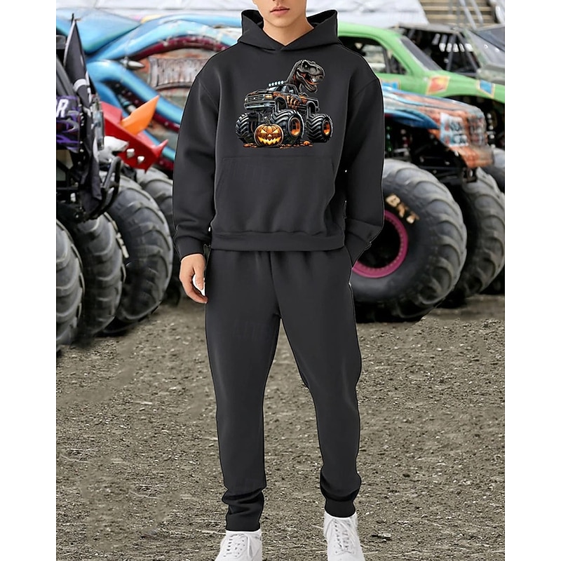 Boys' 3D Car Hoodie & Sweatpants Set Sports Suit Tracksuits Long Sleeve Spring Fall Daily Basic Casual Kids 4-12 Years Hooded Outdoor Vacation Sports Tailored Fit4