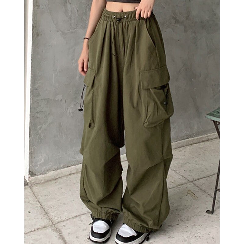 Women's Cargo Pants Slacks Streetwear Casual Full Length Natural Plain Pocket Elastic Drawstring Design Comfy Outdoor Comfortable Outdoor Street Magenta Wine Apricot Grey Fall Regular Fit4