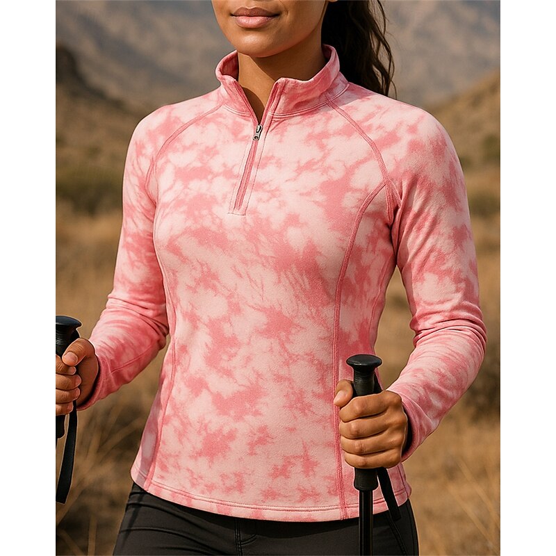 Women's Polo Sweatshirt Hiking top Long Sleeve Stand Collar Top Outdoor Breathable Quick Dry Lightweight Elastic Slim Quarter-Zip Pullover Polyester Pink Green Khaki Tennis Golf Running