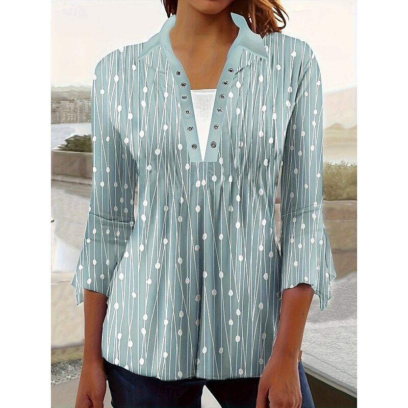 Women's Blouse Peplum Floral Graphic Vintage Casual 3/4 Length Sleeve Shirt Collar Regular Tops Daily Patchwork Print Black White Blue Purple Summer Spring