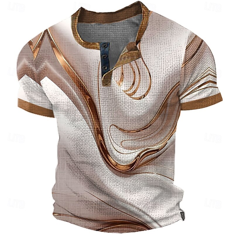 Men's Geometric Henley Shirt Waffle T Shirt Short Sleeve Daily Retro Vintage Classic Sports Outdoor Casual Holiday Summer Spring & Summer Dark Brown Green Blue Grey Henley Henley T-Shirt