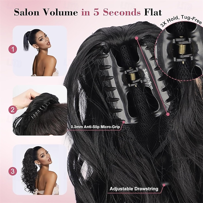 20 Wavy Ponytail Extension Claw Clip Ponytail Hair Extension Natural Synthetic Hairpiece for Women Daily Use4